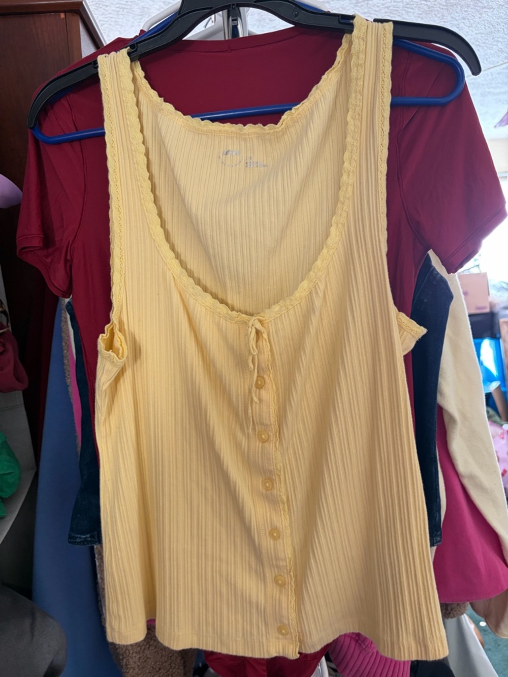 aerie Yellow Ribbed Button-Front Camisole Tank